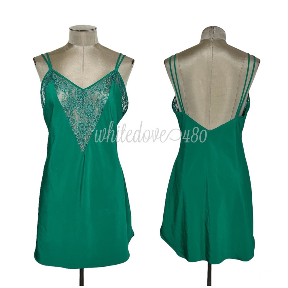 Victoria’s Secret Green Lace Lingerie Chemise Slip Dress Size Medium Gold Label